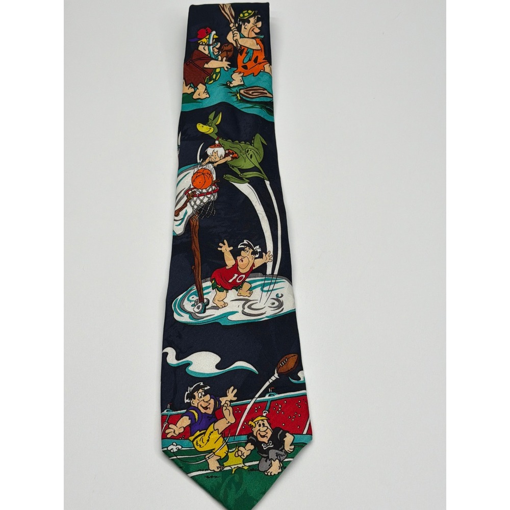 Vintage 1993 Hanna-Barbera The Flintstones Sports Navy Blue Polyester Necktie